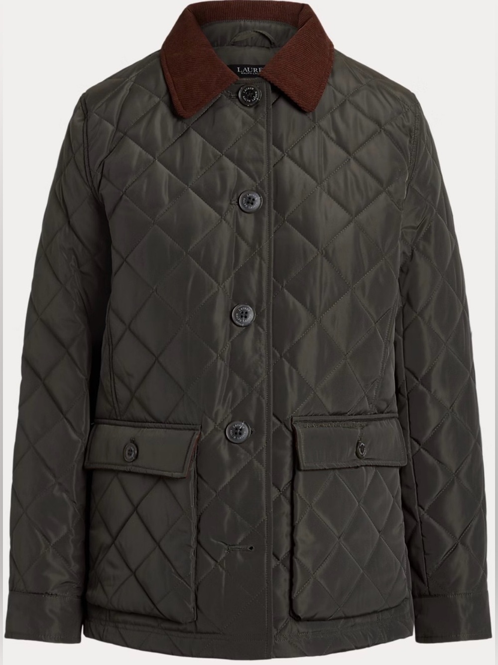 Lauren Ralph Lauren Corduroy-Trim Quilted Jacket Litchffield Loden Size XS